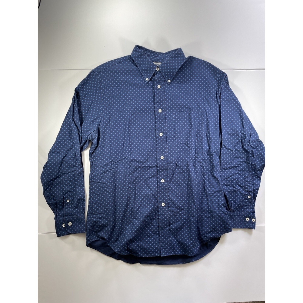 Brooks Brothers Shirt Mens Large Ship‎ Wheel Pattern Button Up Blue Long Sleeve